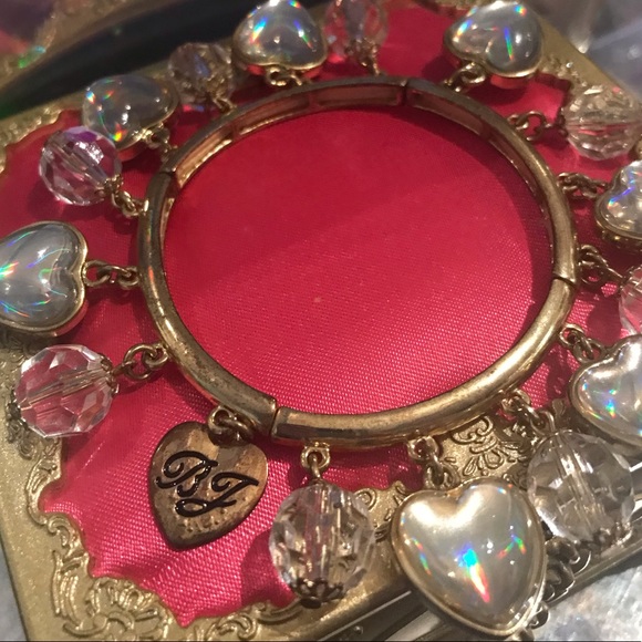 Betsey Johnson pink rose bud heart charm stretch bracelet vintage dollbaby fairy - Picture 3 of 6